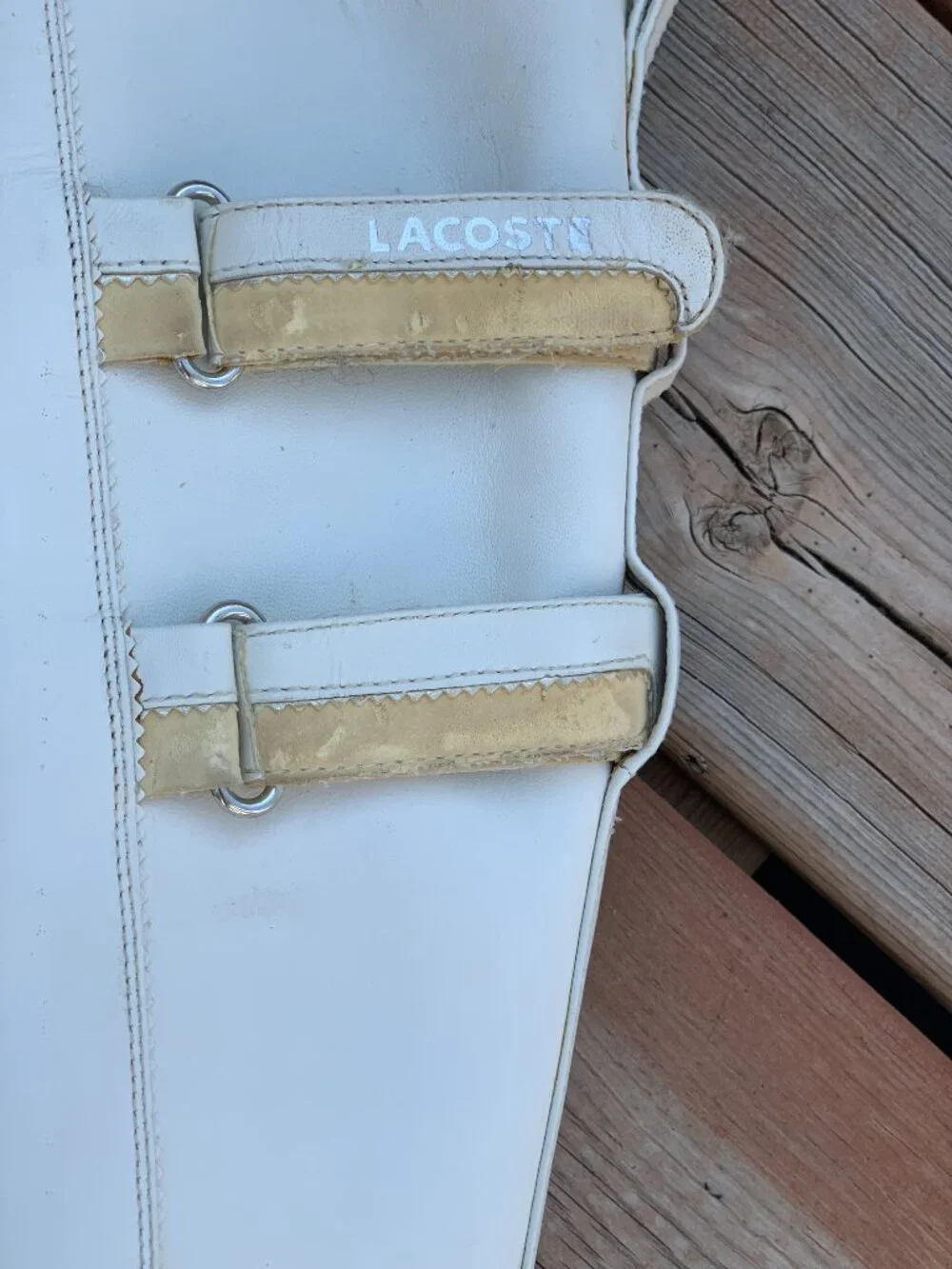 Vintage Lacoste White Leather Boots Womens 9 Side Zip Tall Gogo Retro Knee High